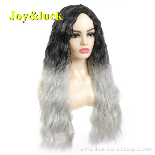 Wholesale Hair Black Ombre Grey for Women Finger Wave Dark Root Hair Wigs Daily or Party Long Water Wave Wig Synthetic Hair Wigs